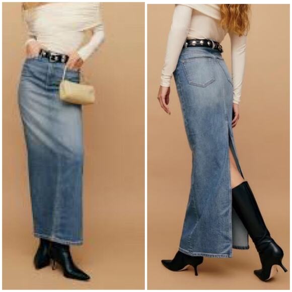 NWT Reformation Daria Denim High Rise Maxi Skirt Sz 31 $188 MSRP - Picture 1 of 3